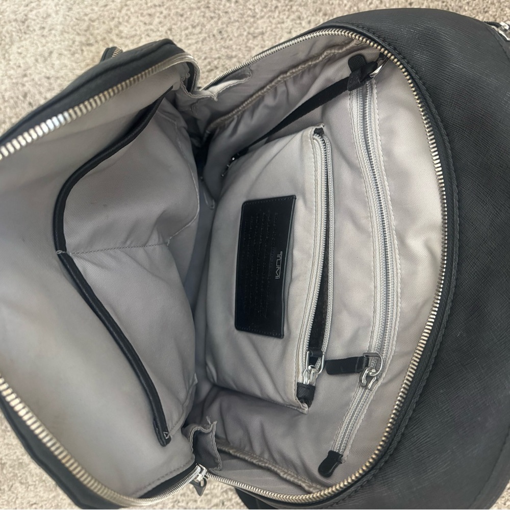 Tumi Black Leather Backpack with Silver Hardware - Picture 4 of 5